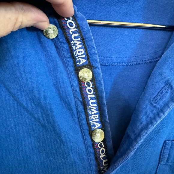 Vintage Retro Columbia Sport Cotton 90s Blue & White Polo Shirt MINTY - Picture 3 of 6